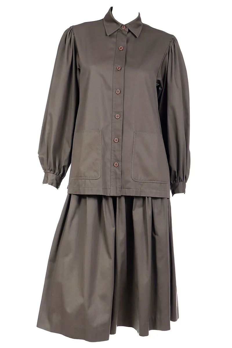 1983 Yves Saint Laurent Olive Khaki Skirt & Jacket Runway Ensemble