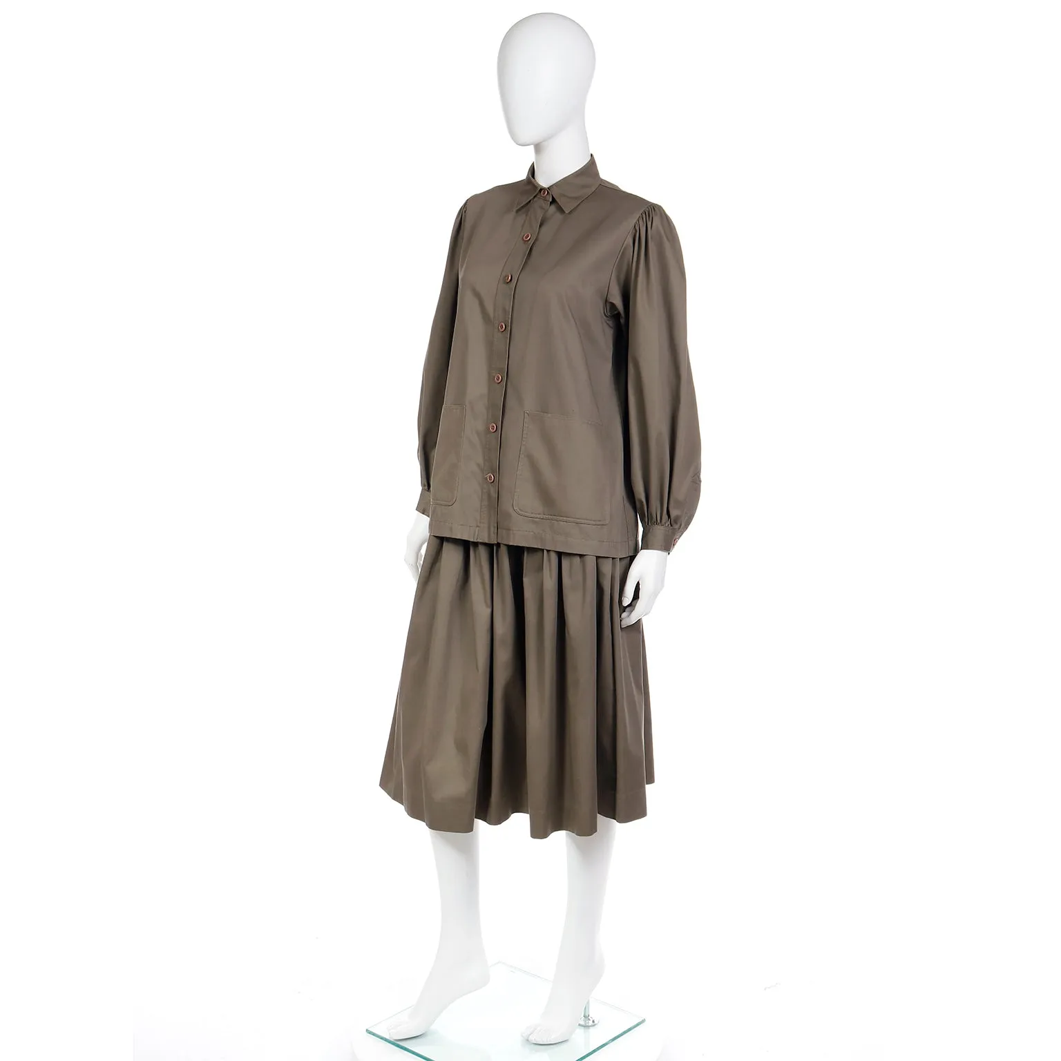 1983 Yves Saint Laurent Olive Khaki Skirt & Jacket Runway Ensemble