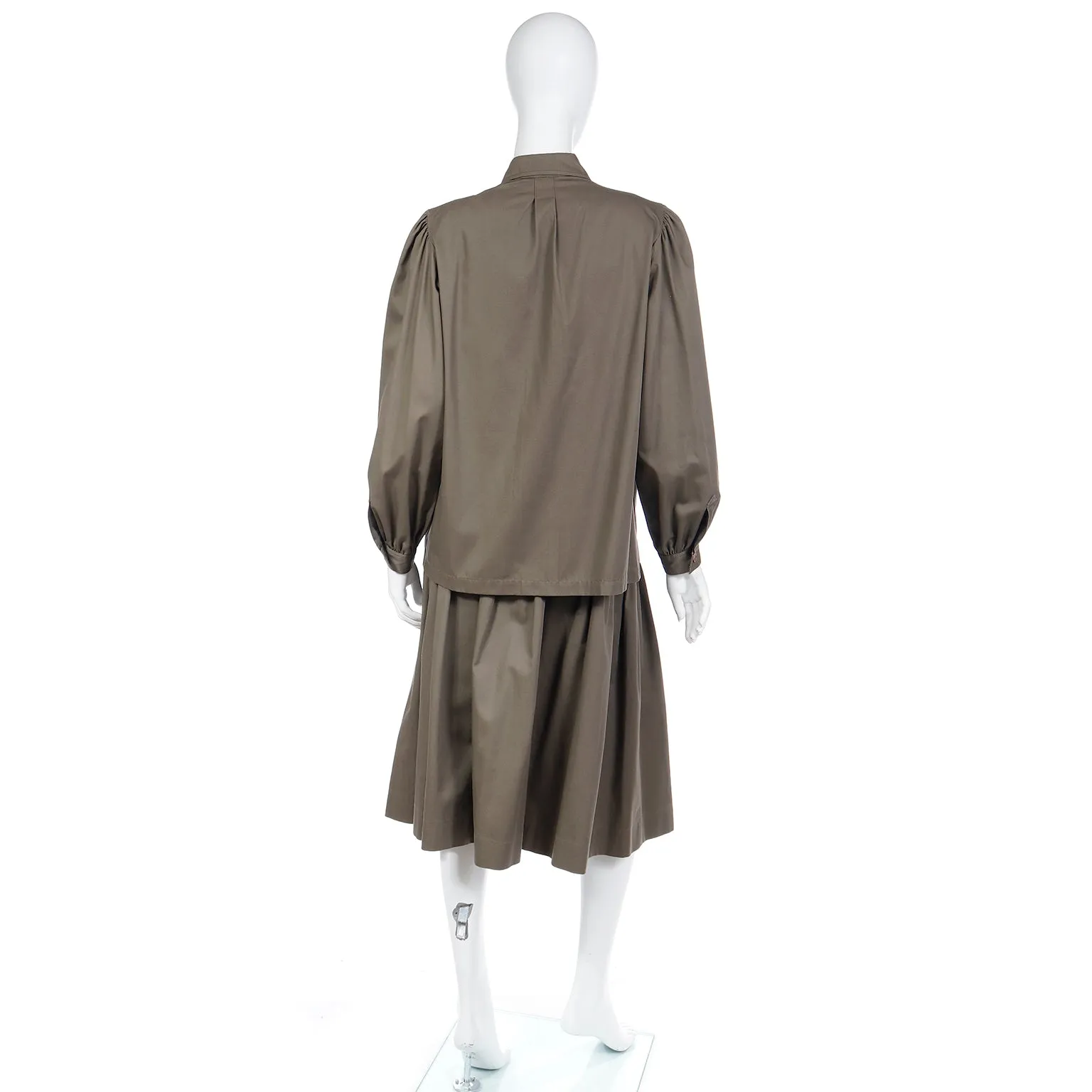 1983 Yves Saint Laurent Olive Khaki Skirt & Jacket Runway Ensemble