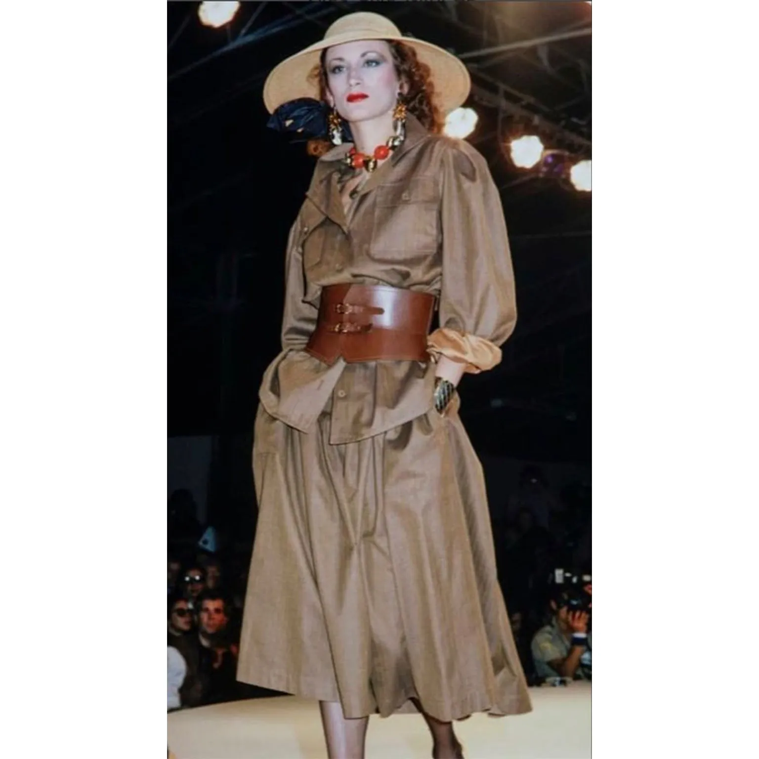 1983 Yves Saint Laurent Olive Khaki Skirt & Jacket Runway Ensemble