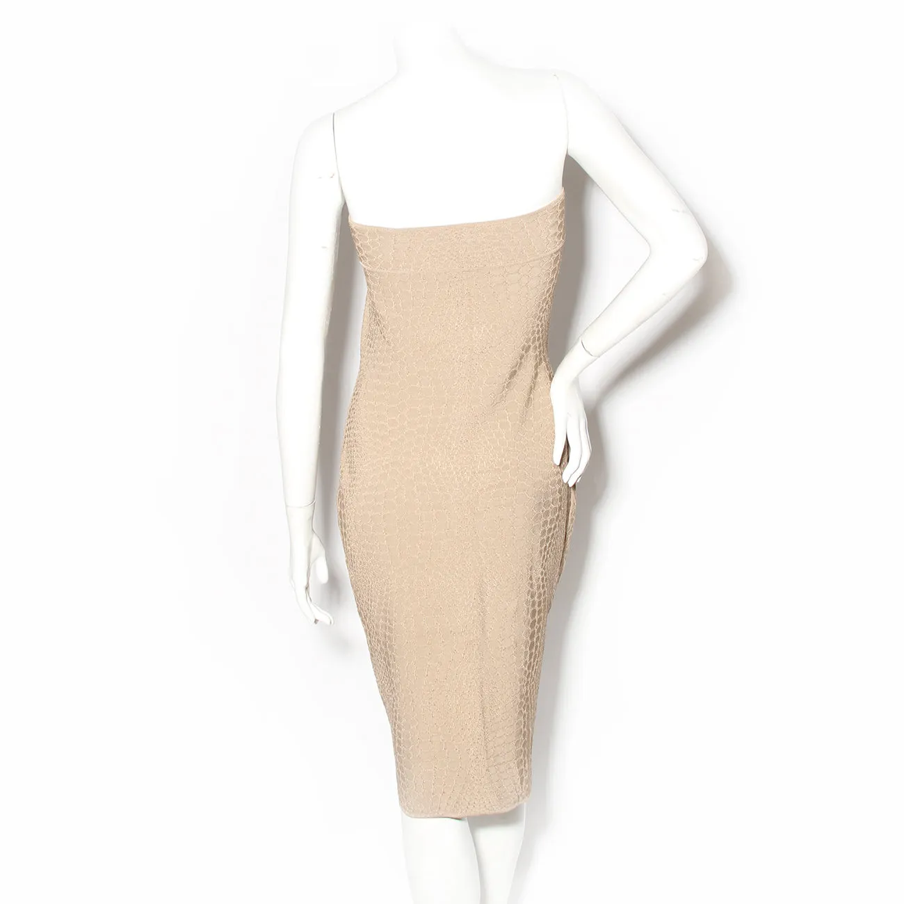 1990s Tan Strapless Knit Bodycon Dress