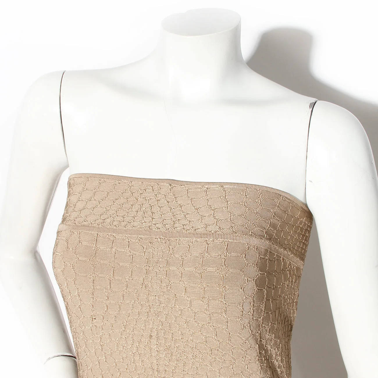 1990s Tan Strapless Knit Bodycon Dress