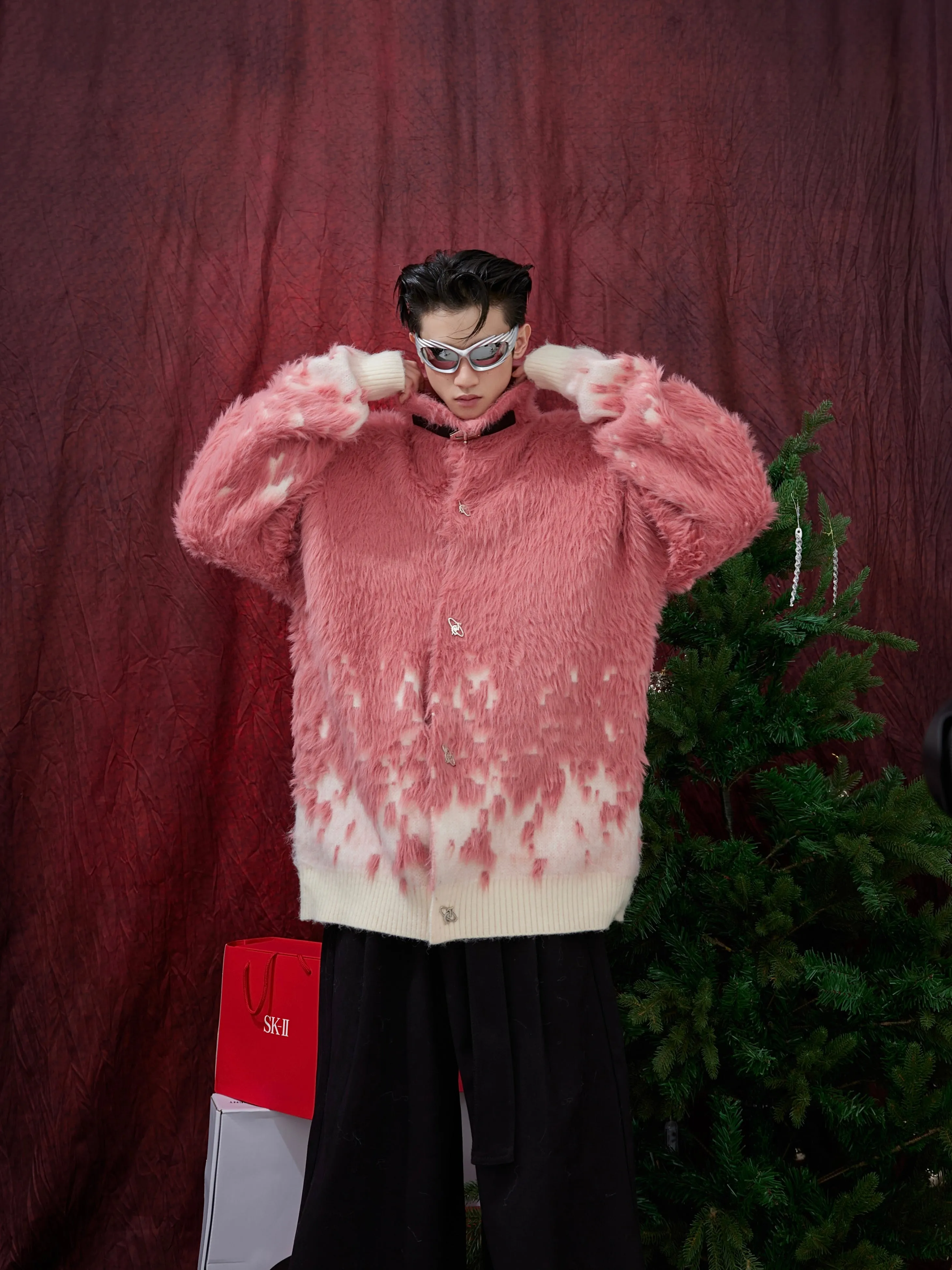 【23s December.】Christmas Gradient Stand Collar Faux Mink Sweater