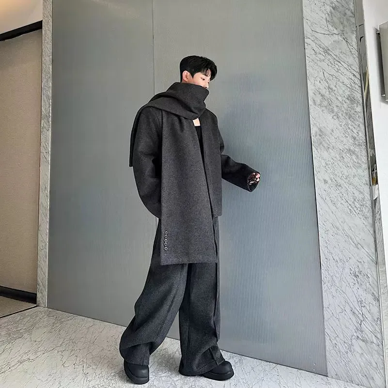 【24s Dec.】Heavy Woolen Collarless Suit, Scarf and Straight Pants Three-piece Suit