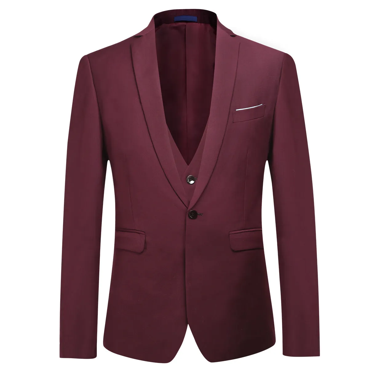 3-Piece Slim Fit Classic Casual Maroon Suit