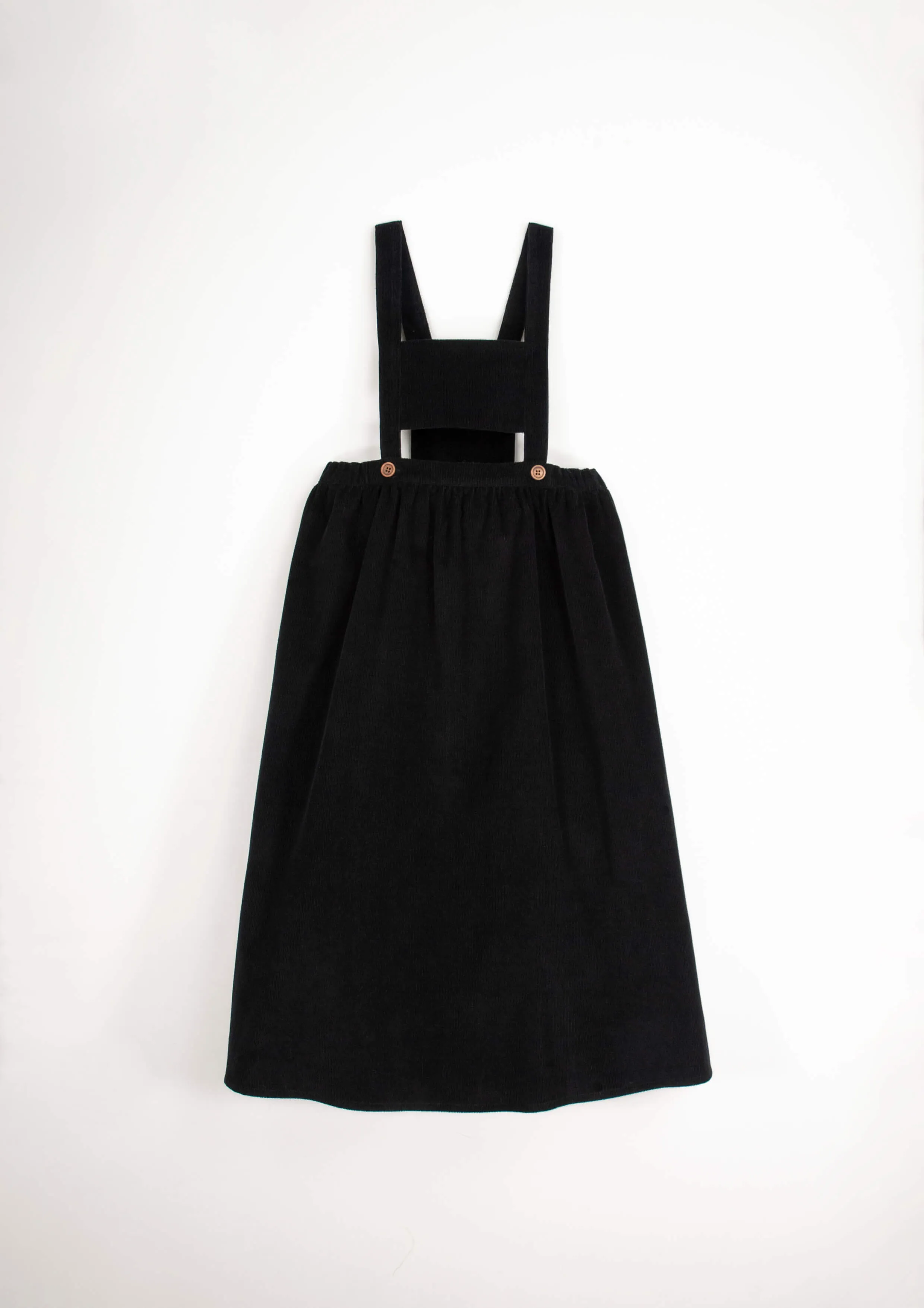 36.3-BLACK CORDUROY MIDI DRESS W/BIB