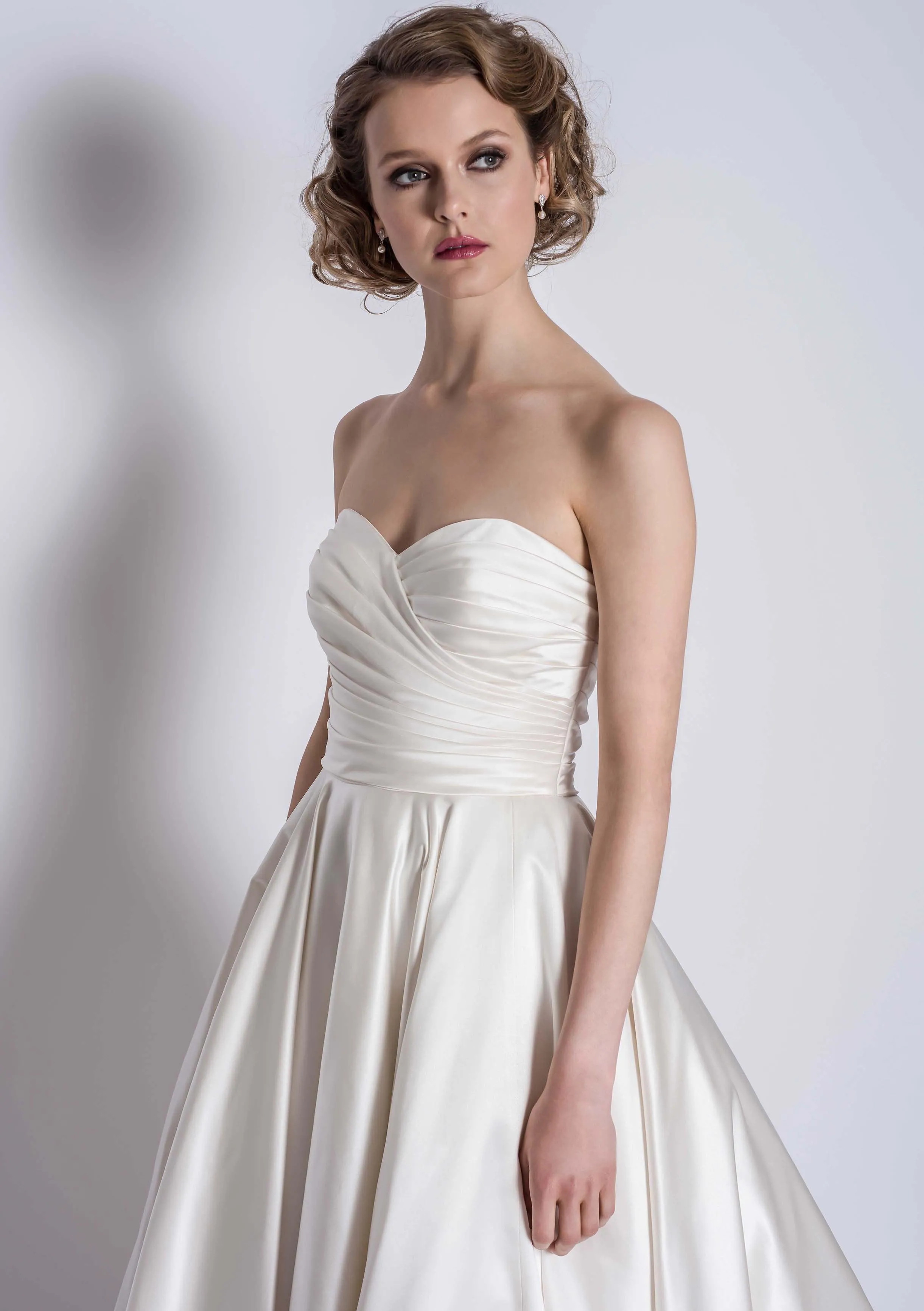 86-elspeth  Pleated satin bodice wedding dress