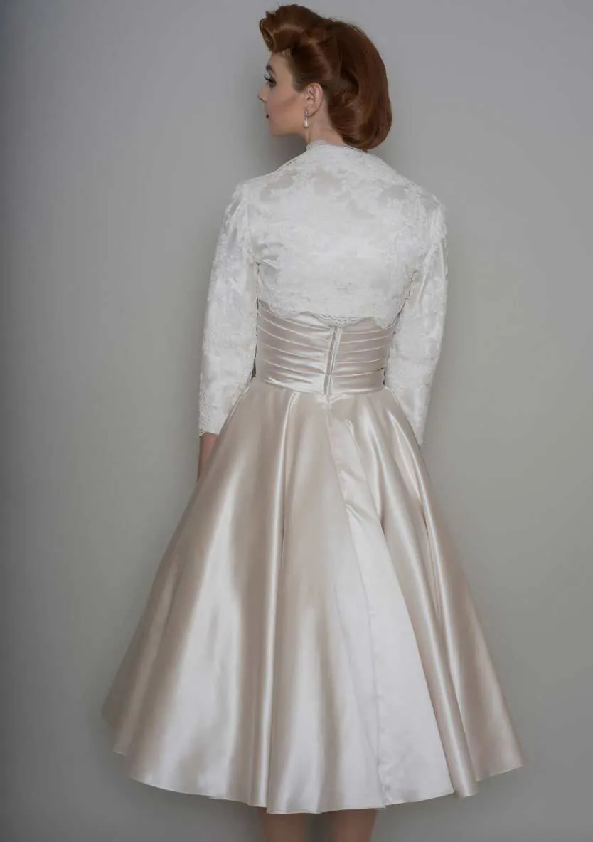 86-elspeth  Pleated satin bodice wedding dress