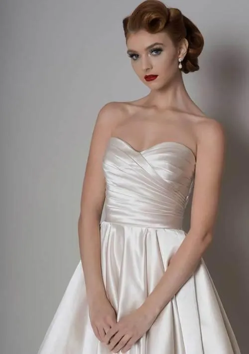 86-elspeth  Pleated satin bodice wedding dress