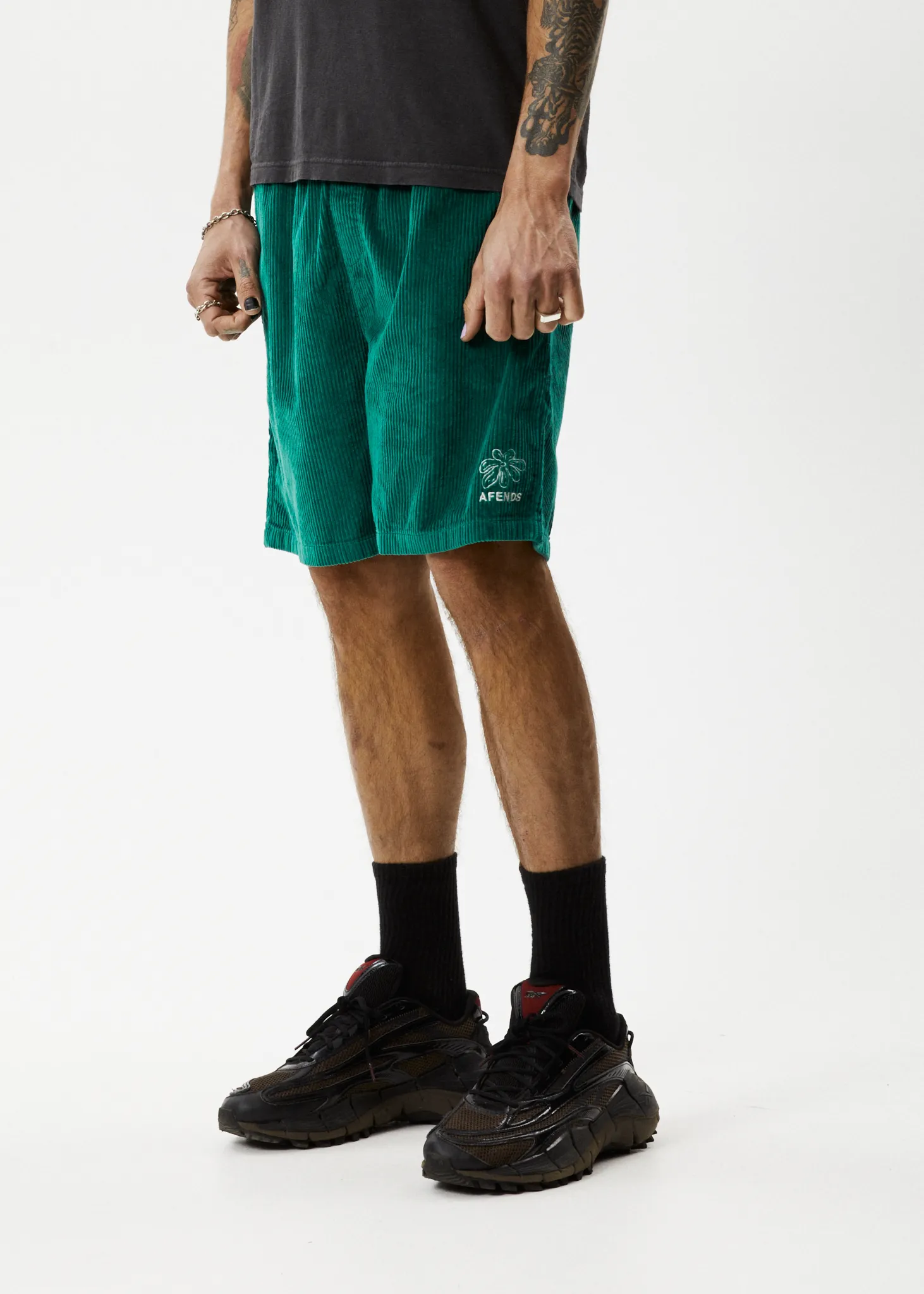 AFENDS Mens Ninety Eights Union - Corduroy Elastic Waist Shorts - Emerald