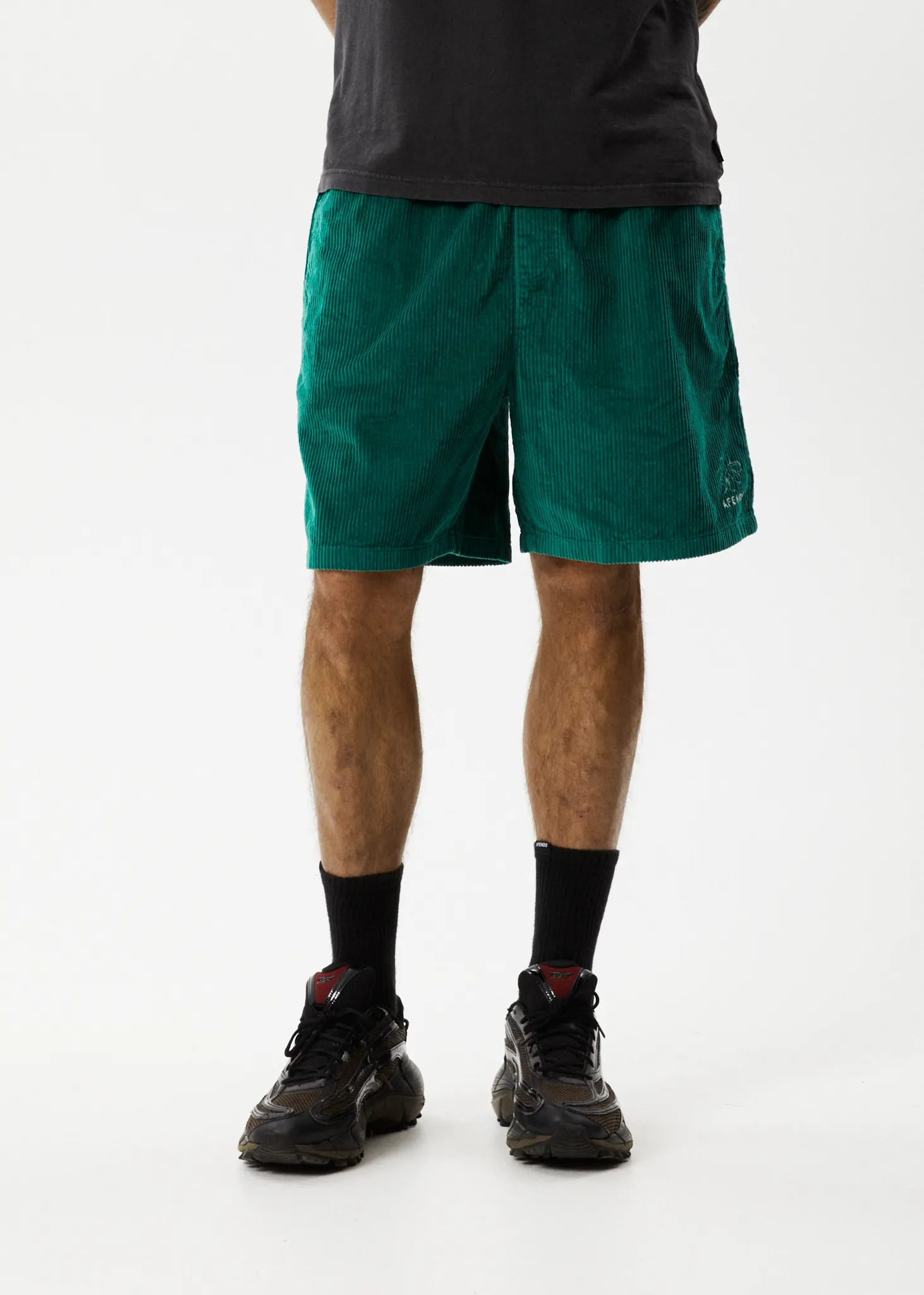 AFENDS Mens Ninety Eights Union - Corduroy Elastic Waist Shorts - Emerald