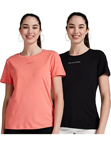 Amazon Brand - Eden & Ivy Women's Regular T-Shirt (Pack of 2) (PAG101B_Pink & Black2 M)