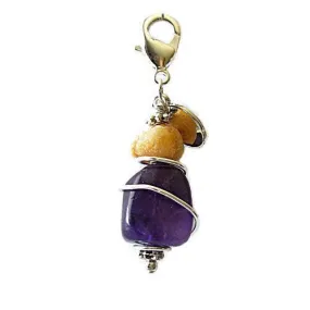 Amber And Amethyst Healing Dog Collar Charm Beaded Bottom Pawmulet