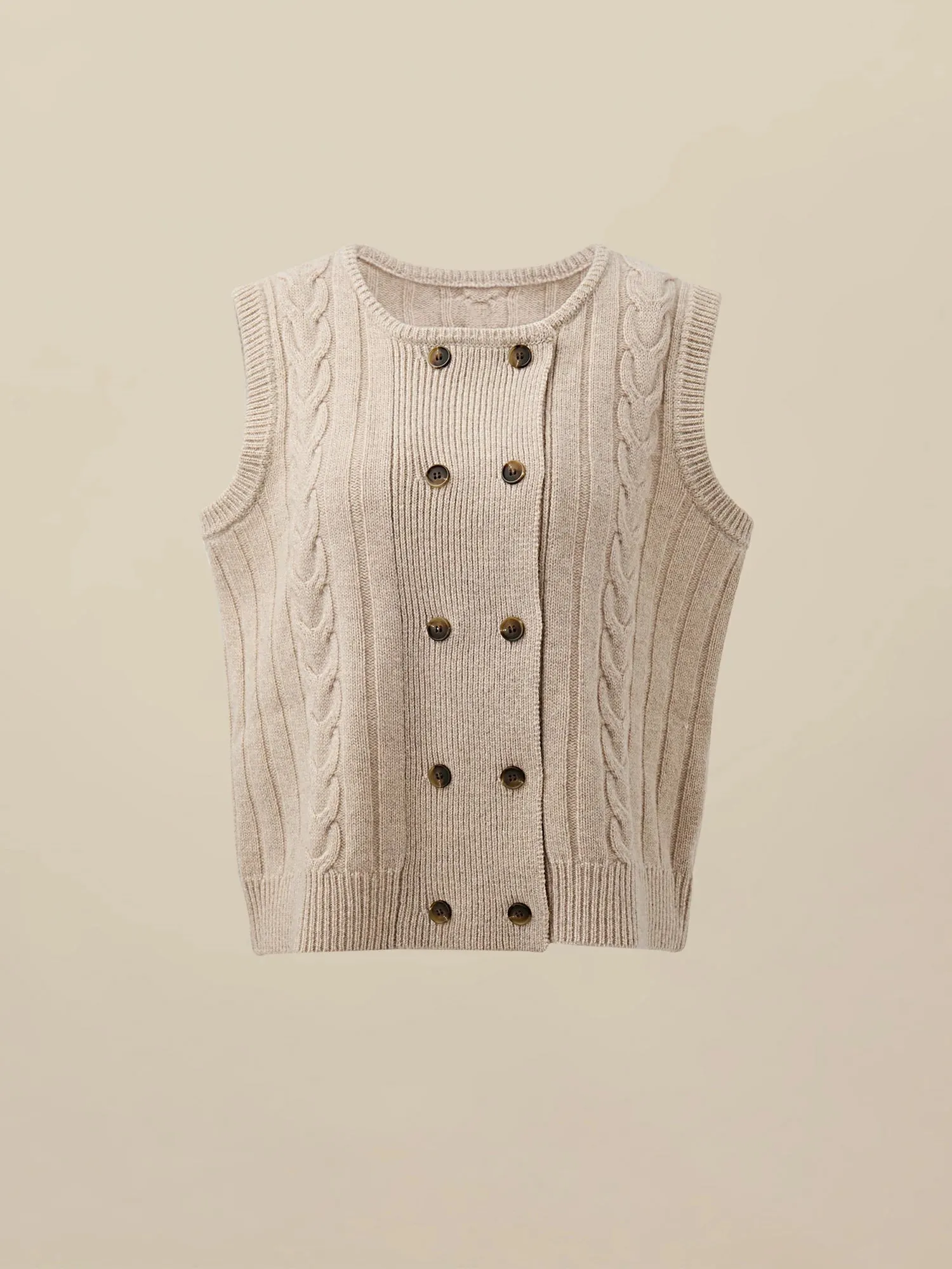 Amoretu 100% Wool Double Breasted Sleeveless Sweater Vest