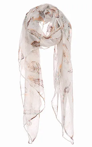 AO592 Feather Printed Chiffon Oblong Scarf