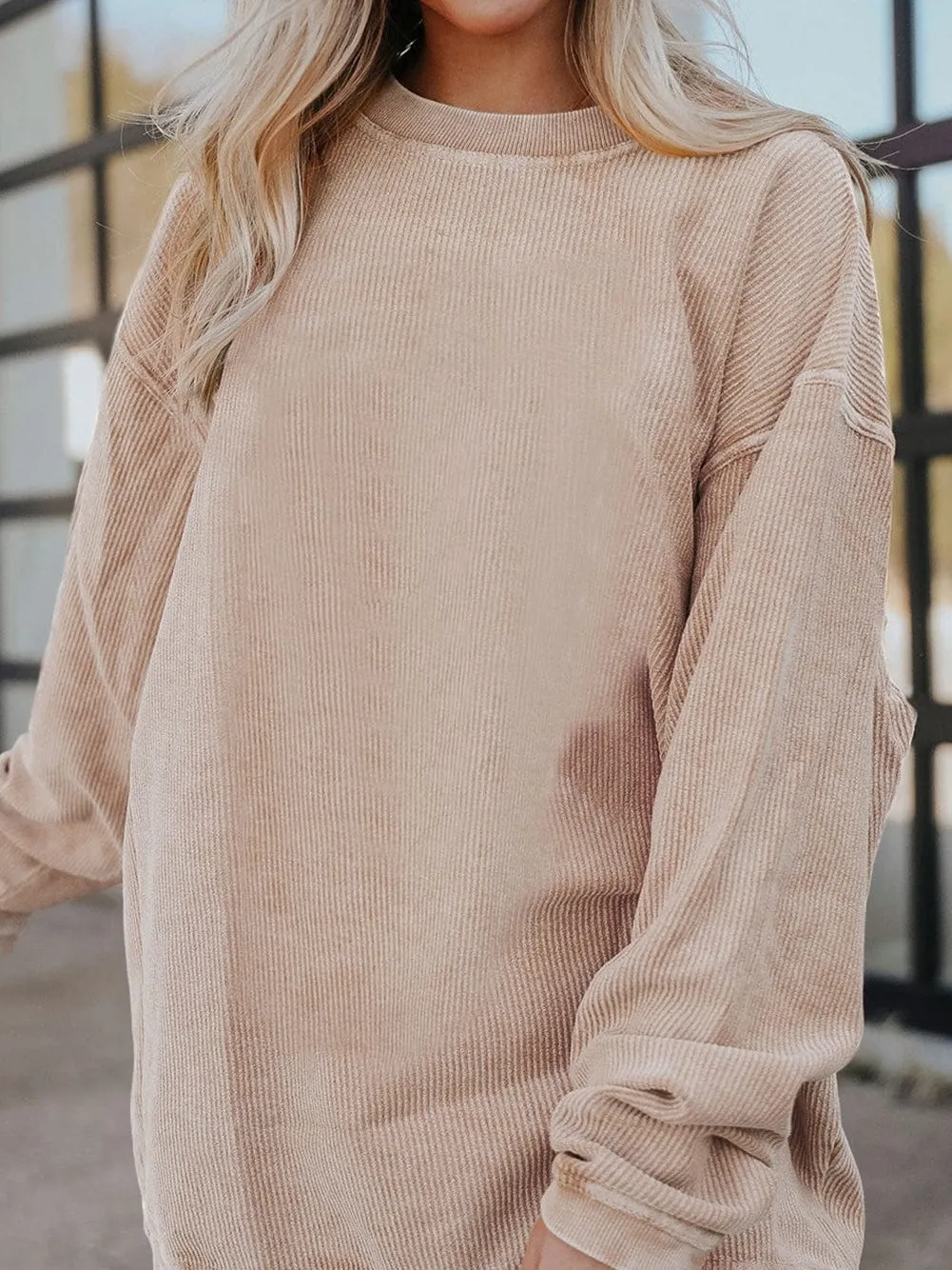 Apricot Corded Ribbed Oversized Sweater