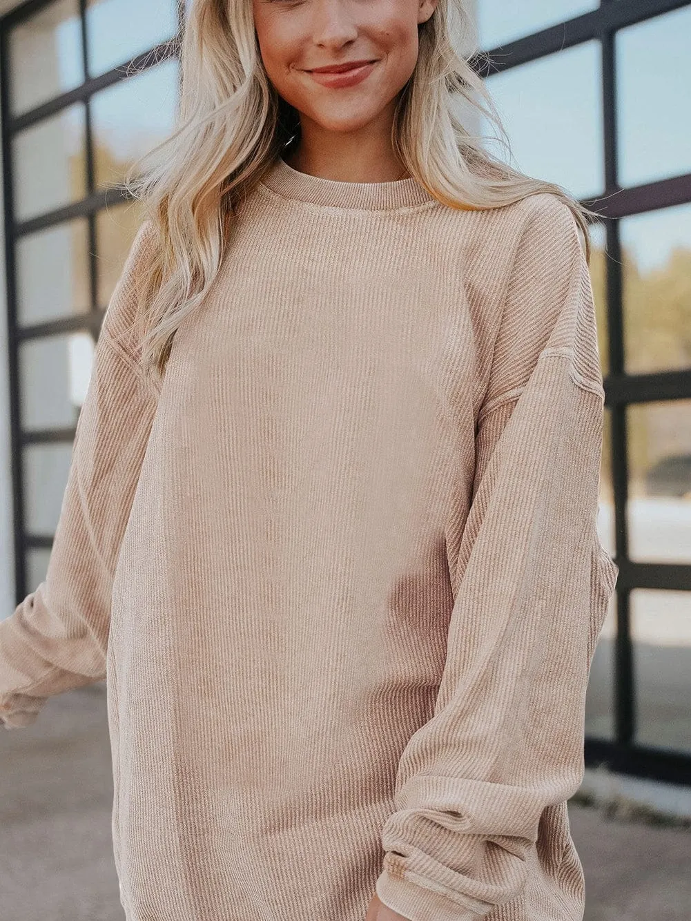 Apricot Corded Ribbed Oversized Sweater