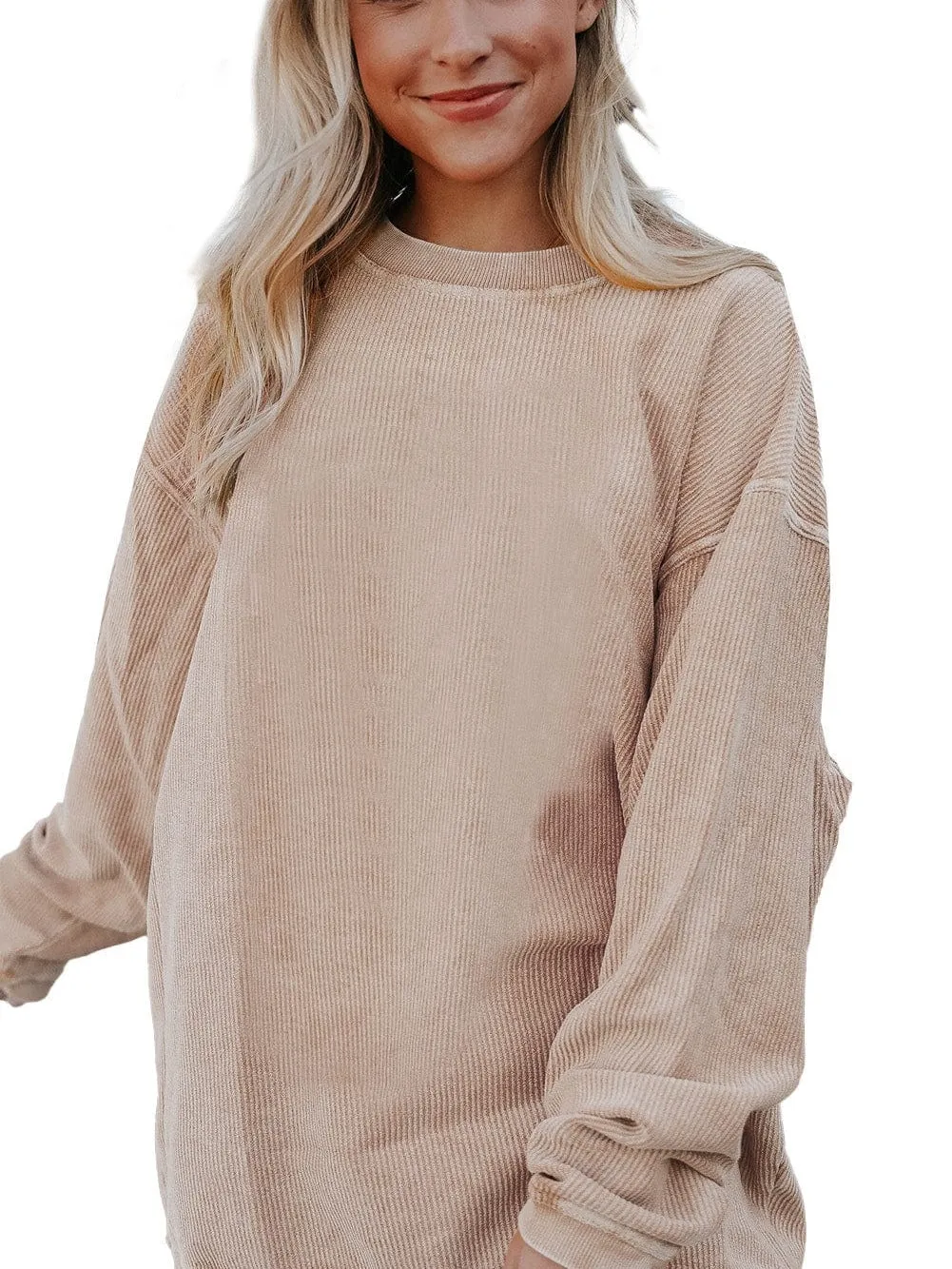 Apricot Corded Ribbed Oversized Sweater