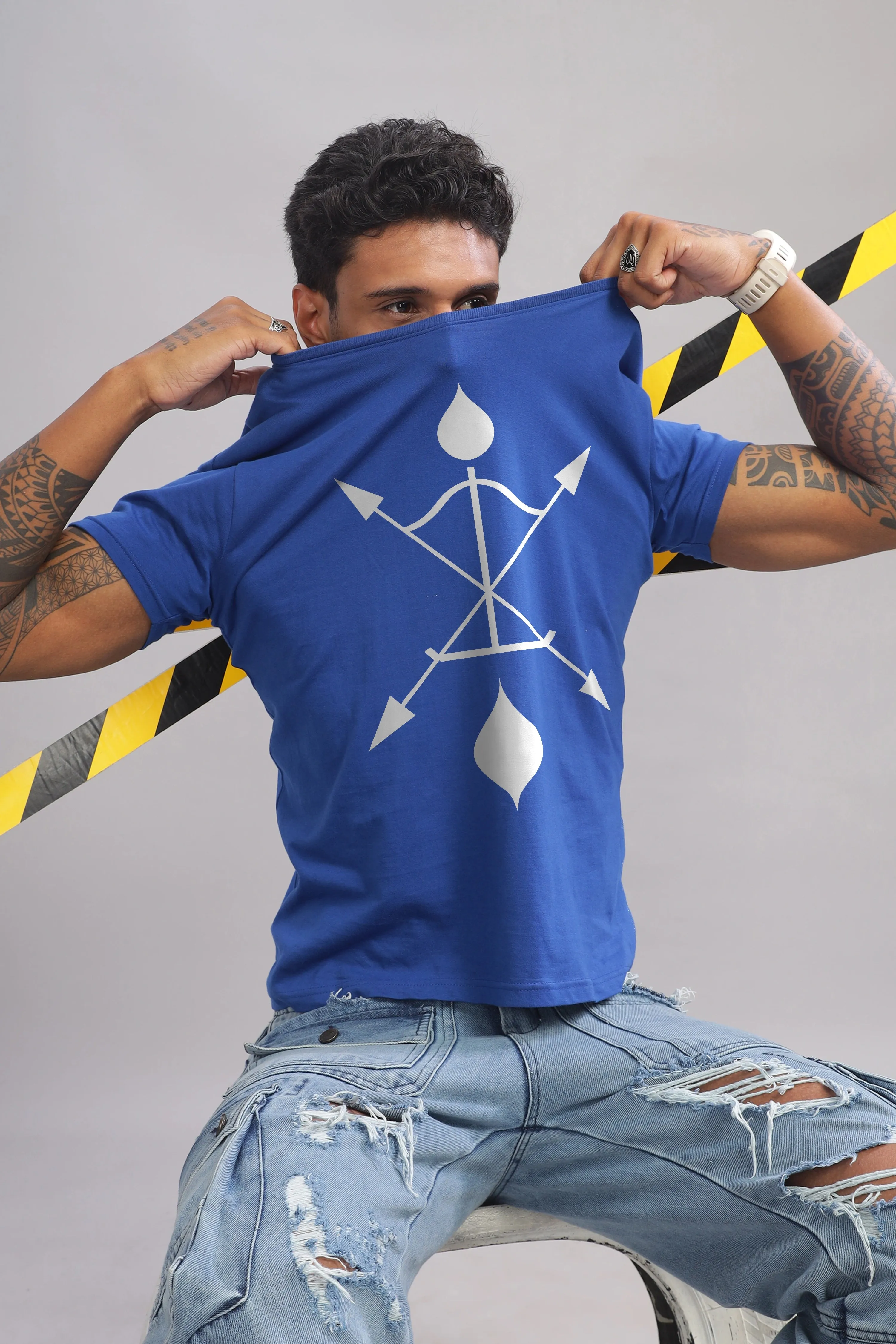 Arch and Aim - 100% Cotton Royal Blue Crewneck Half Sleeve Unisex T-shirt