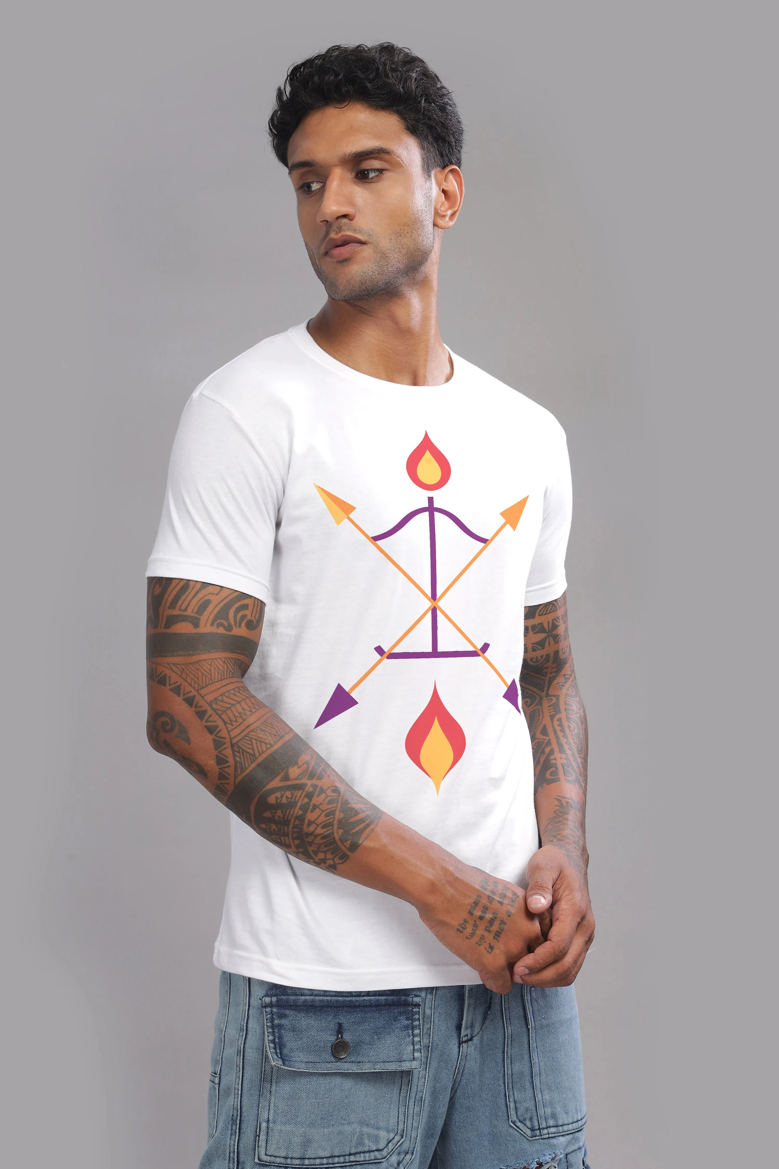 Arch and Aim - 100% Cotton White Crewneck Half Sleeve Unisex T-shirt