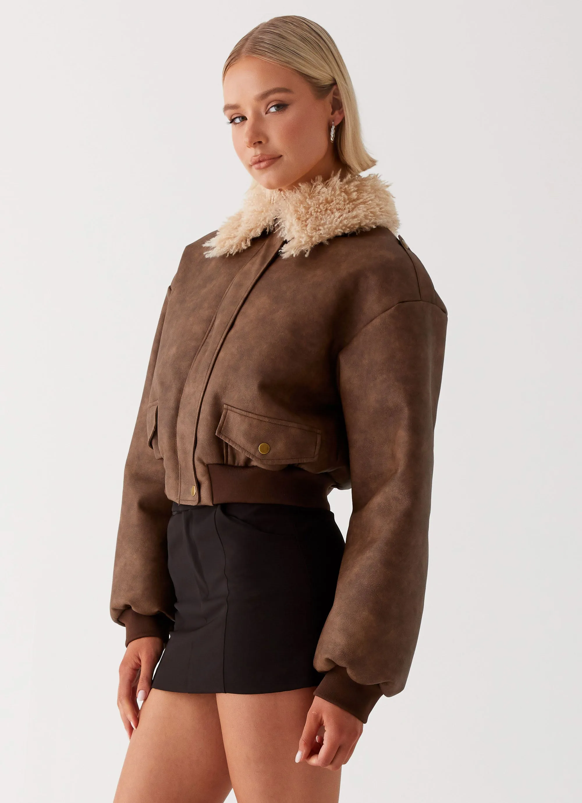 Aston Shearling Bomber Jacket - Brown