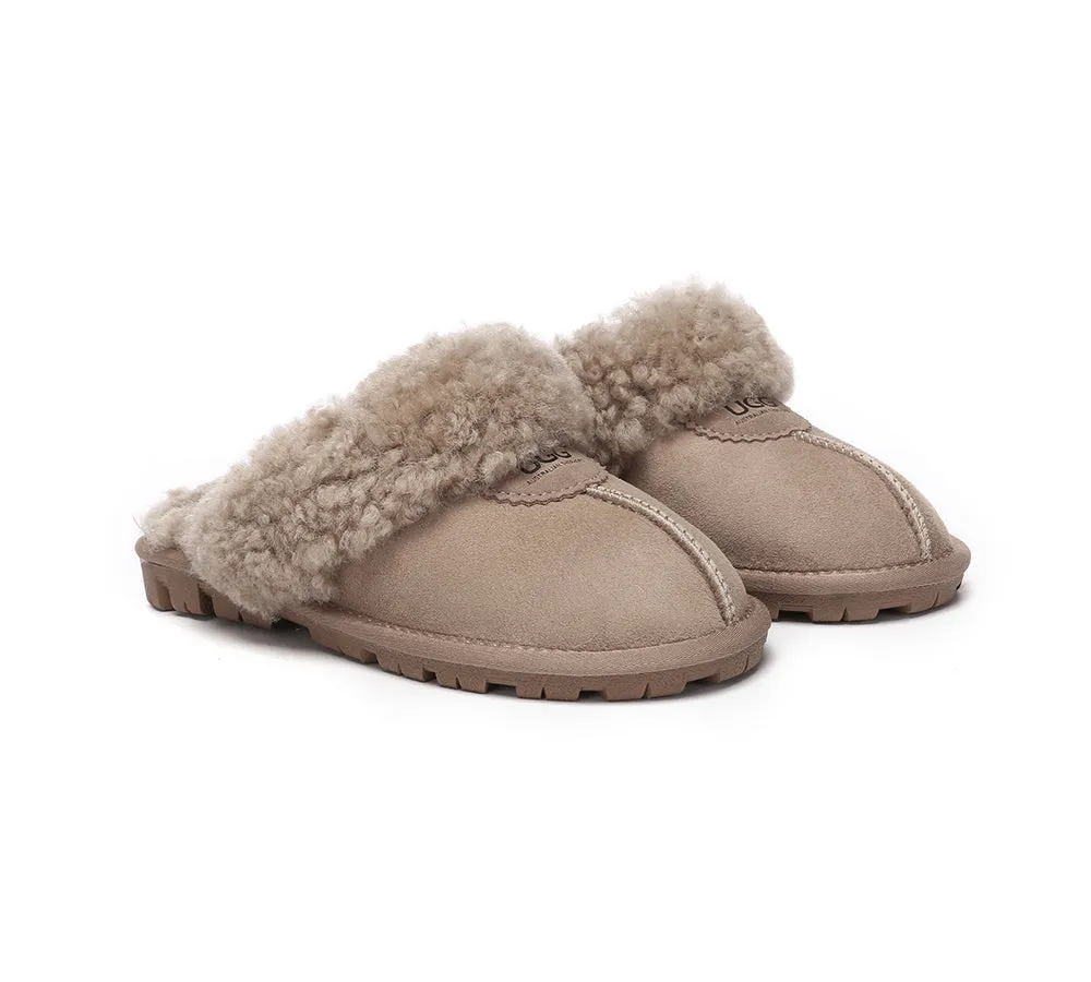 AUSTRALIAN SHEPHERD® UGG Slippers Double Faced Sheepskin Wool Waffle Curly