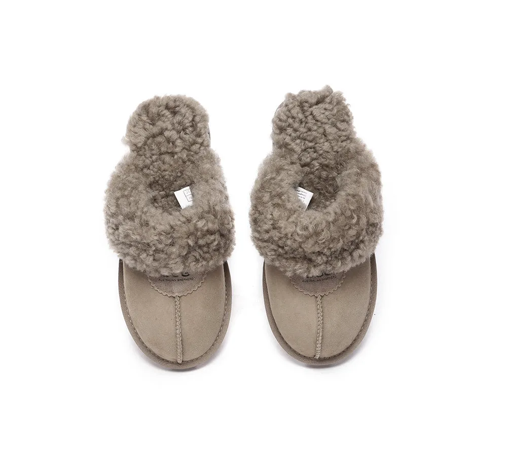 AUSTRALIAN SHEPHERD® UGG Slippers Double Faced Sheepskin Wool Waffle Curly