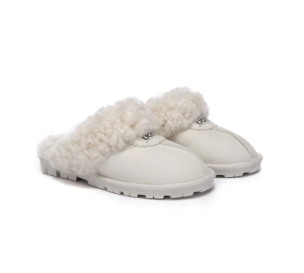 AUSTRALIAN SHEPHERD® UGG Slippers Double Faced Sheepskin Wool Waffle Curly