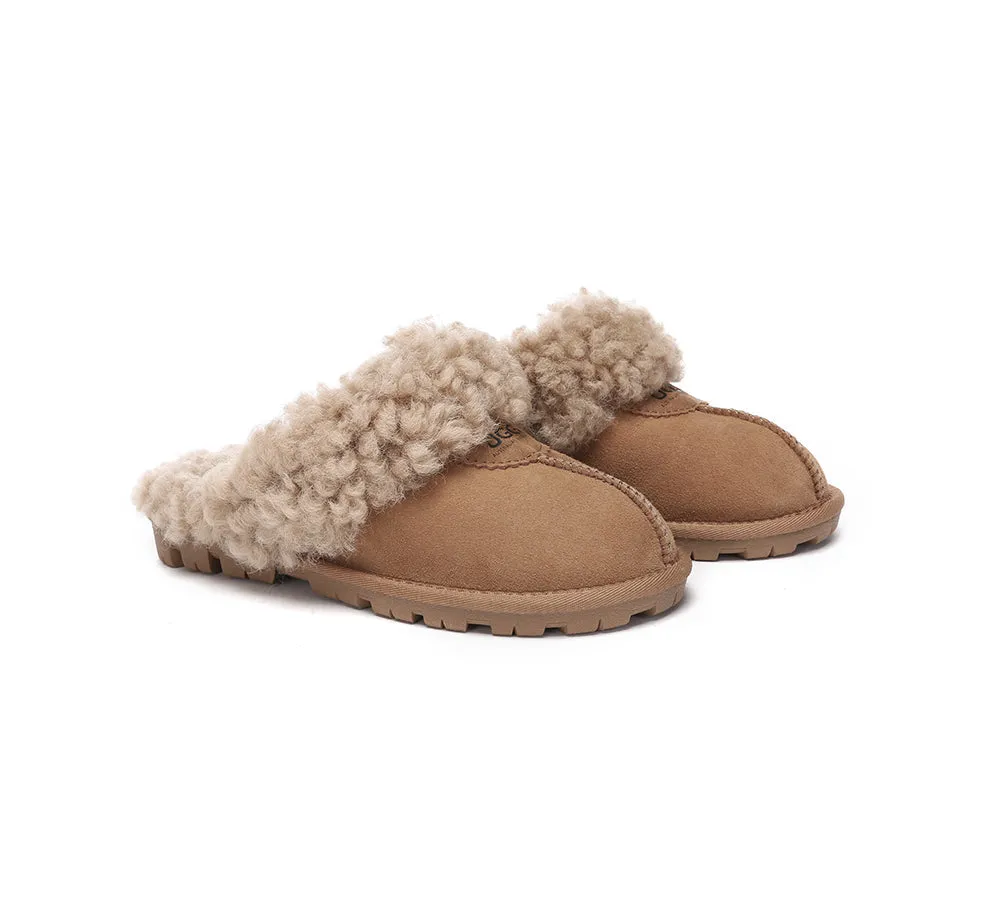 AUSTRALIAN SHEPHERD® UGG Slippers Double Faced Sheepskin Wool Waffle Curly