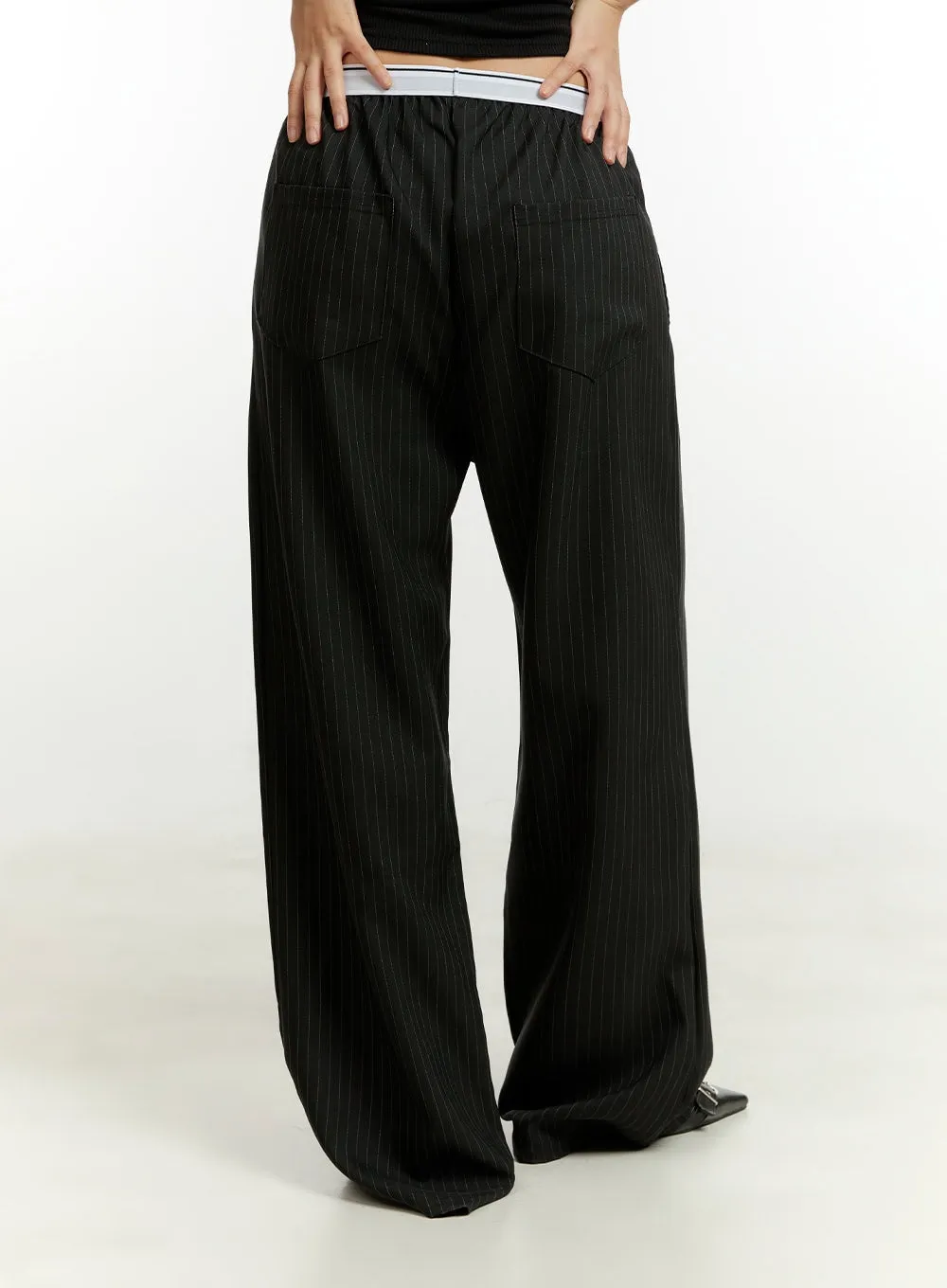 Banding Striped Wide Pants CU426