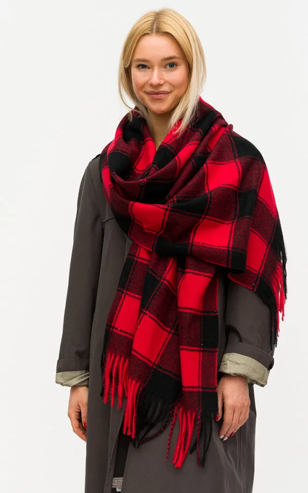 BASC6012 Plaid Pattern Oblong Scarf w/Fringes