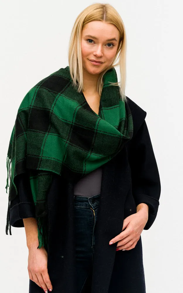 BASC6012 Plaid Pattern Oblong Scarf w/Fringes