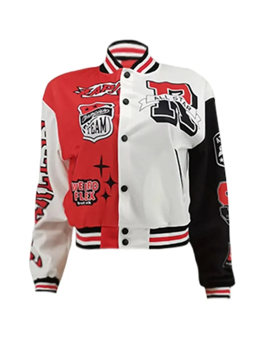 Baseball Collar Letter Print Varsity Jacket