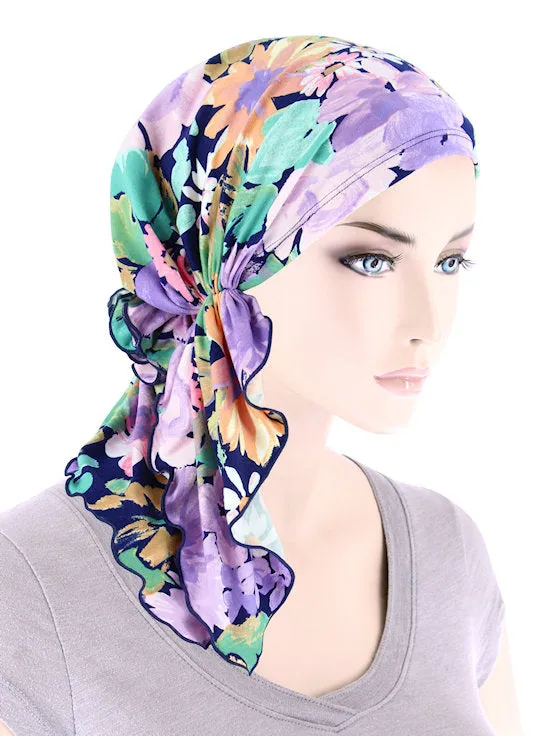 BELLA-863#The Bella Scarf Navy Lilac Bold Floral