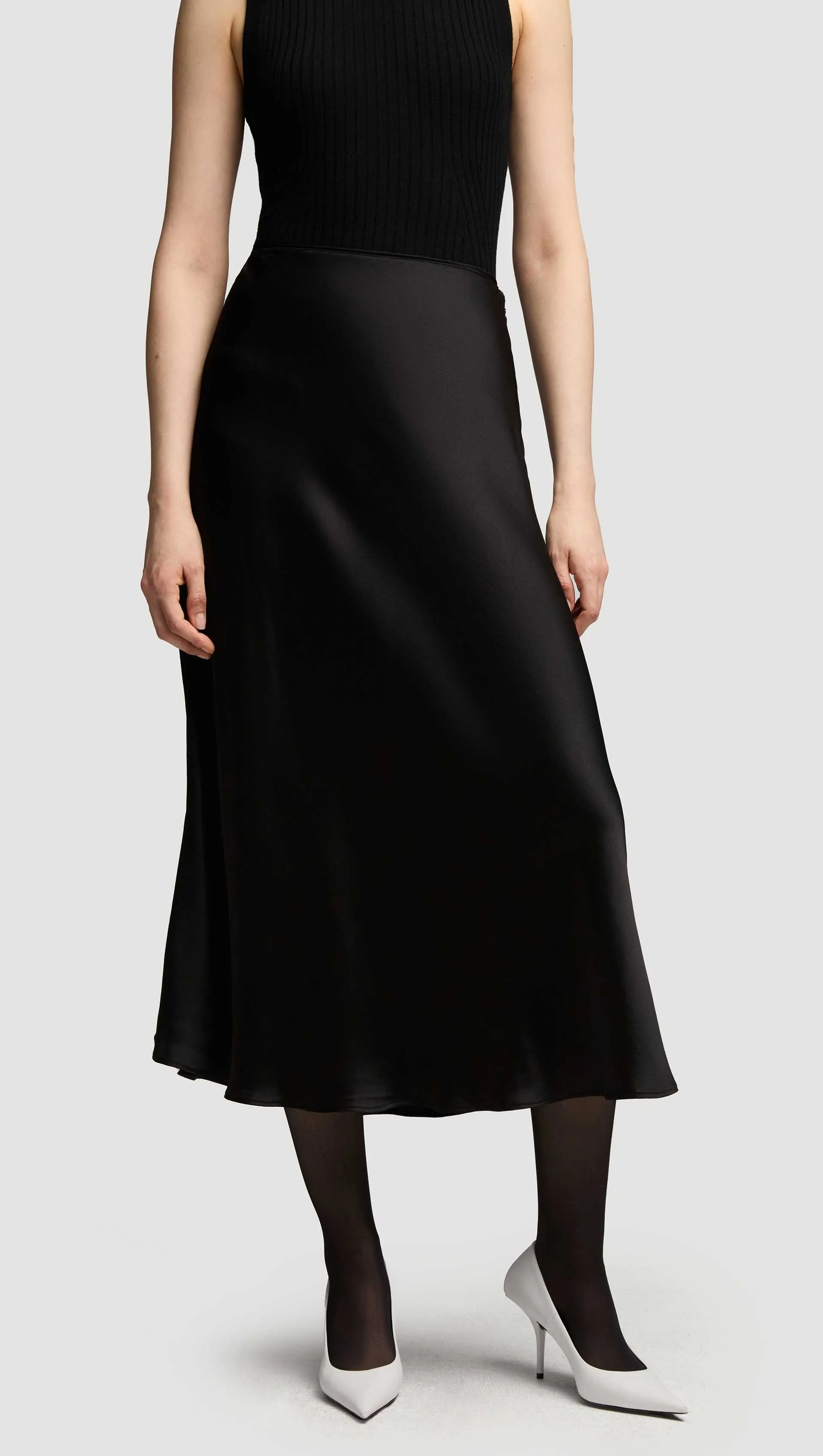 Bias Midi Skirt in Viscose Satin | Black