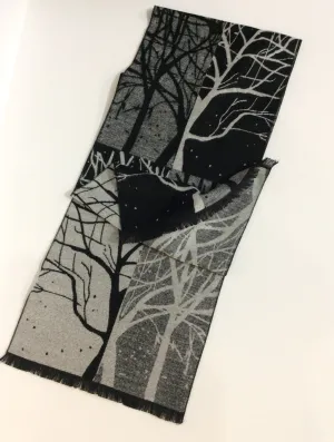 Black and grey shadow tree pattern cashmere scarf