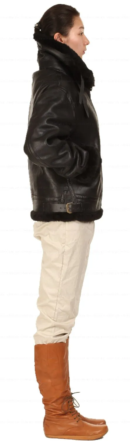 Black Genuine Leather Sherling Fur Aviation Polar Bomber Men/Women