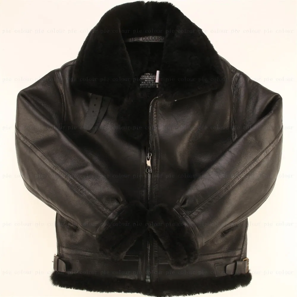 Black Genuine Leather Sherling Fur Aviation Polar Bomber Men/Women