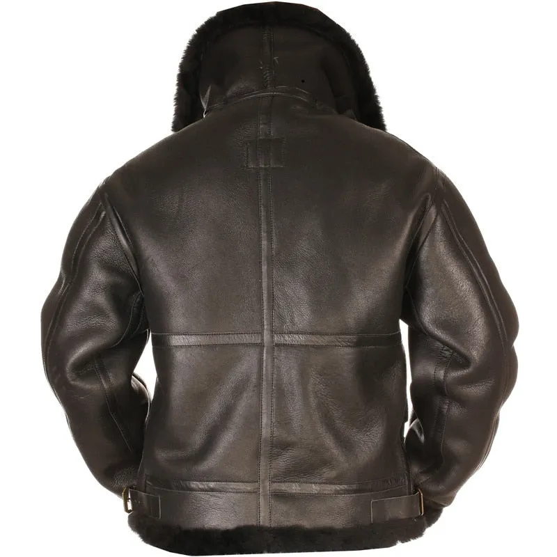 Black Genuine Leather Sherling Fur Aviation Polar Bomber Men/Women