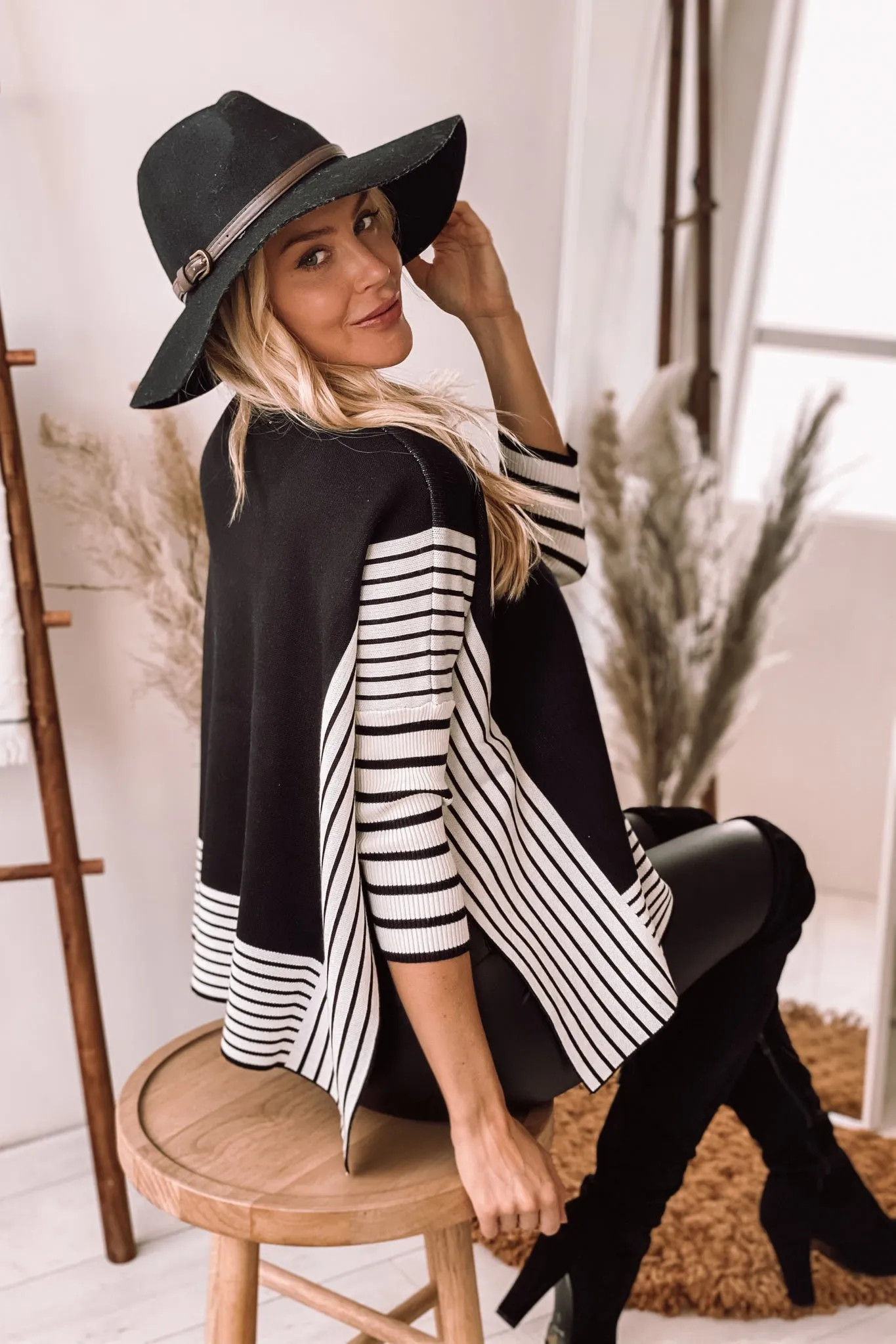 Black Striped Sweater with High Slits