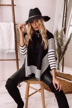 Black Striped Sweater with High Slits