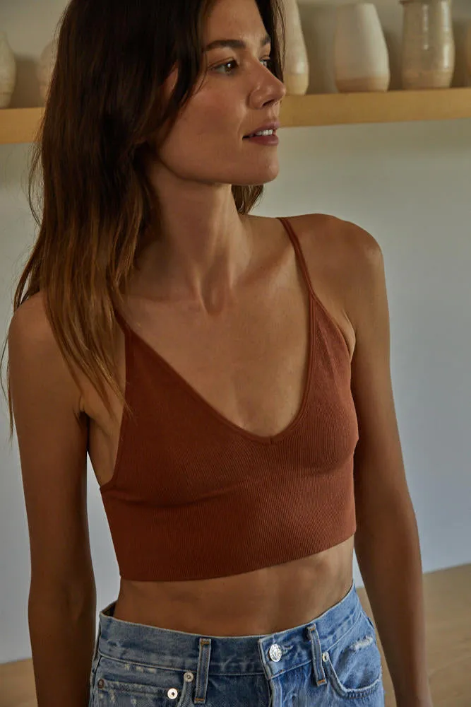 Brami Ribbed V-Neck Bra Top - Camel