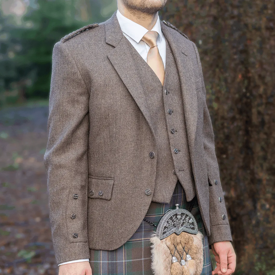 Brown Herringbone Tweed Braemar Jacket & Waistcoat