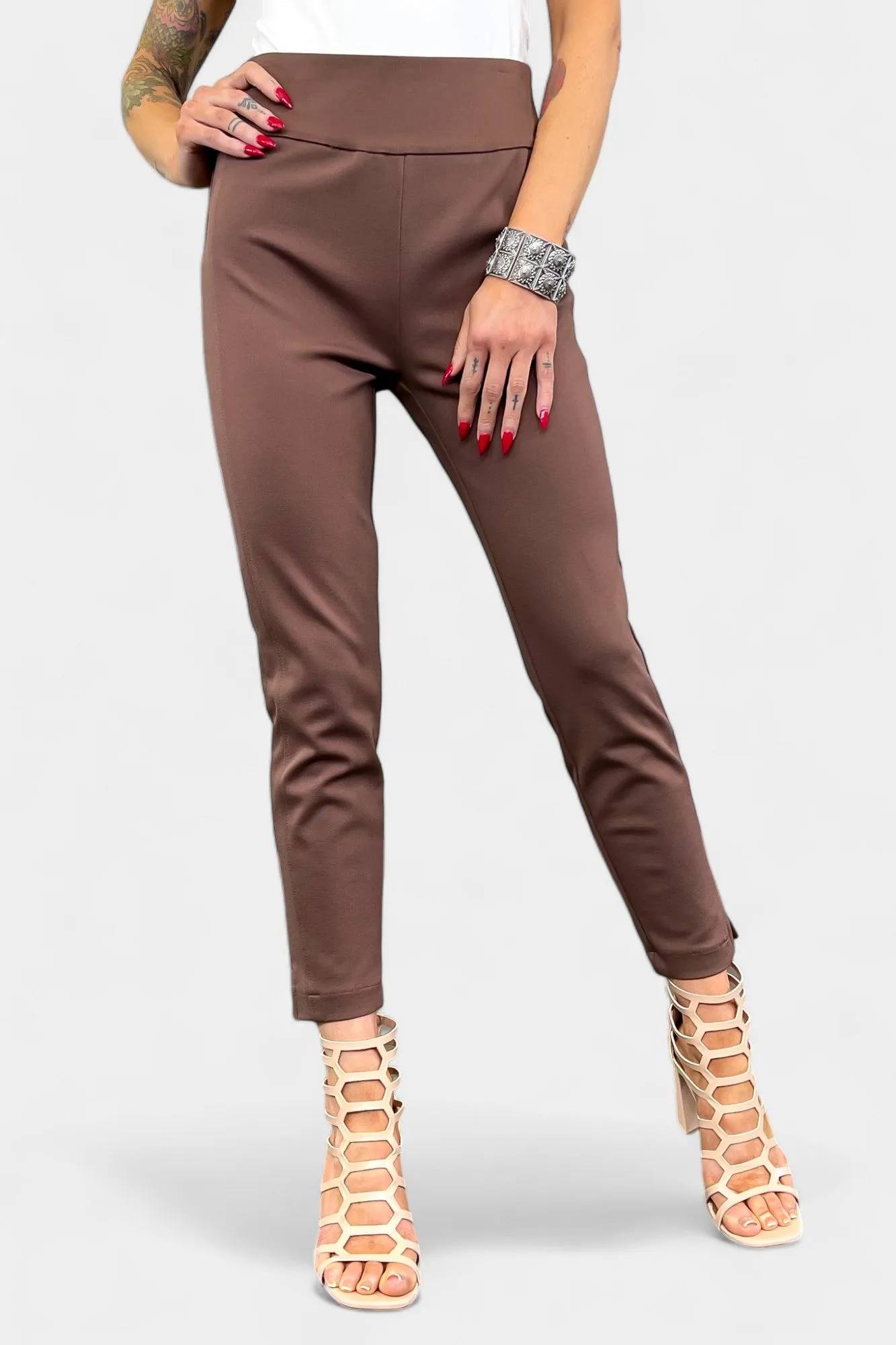 Brown High Waisted Skinny Crop Pants [NO RETURNS]