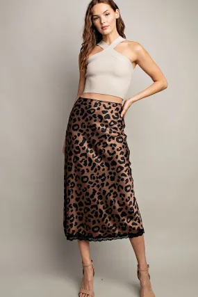 Brown Leopard Midi Skirt