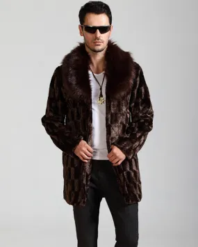 Brown Warm Winter Men Faux Fox Fur Jacket