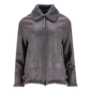 Brunello Cucinelli Leather & Shearling Jacket. Size 38IT