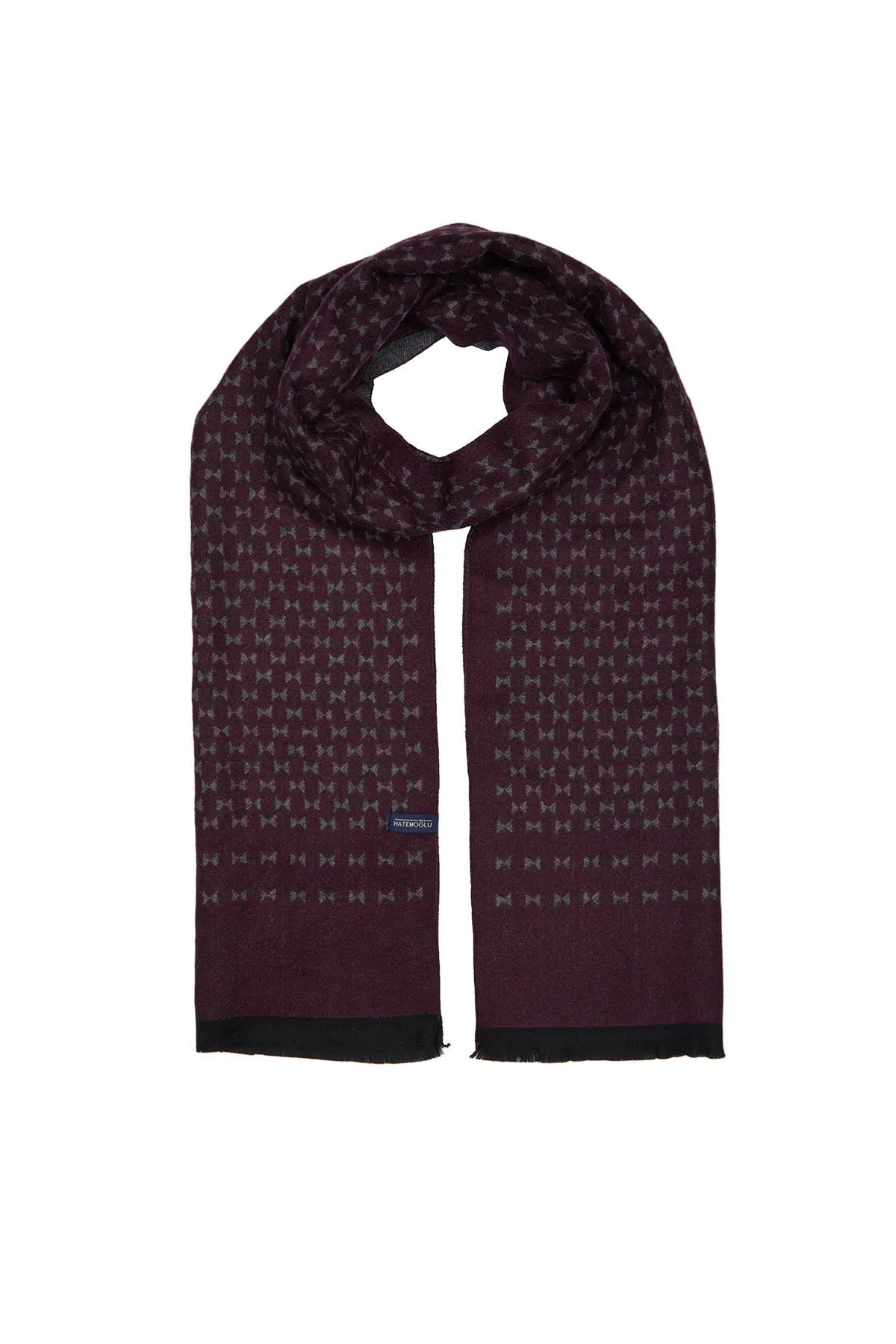 Burgundy - Gray Patterned Scarf