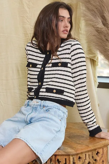 Button Closure Stripe Crop