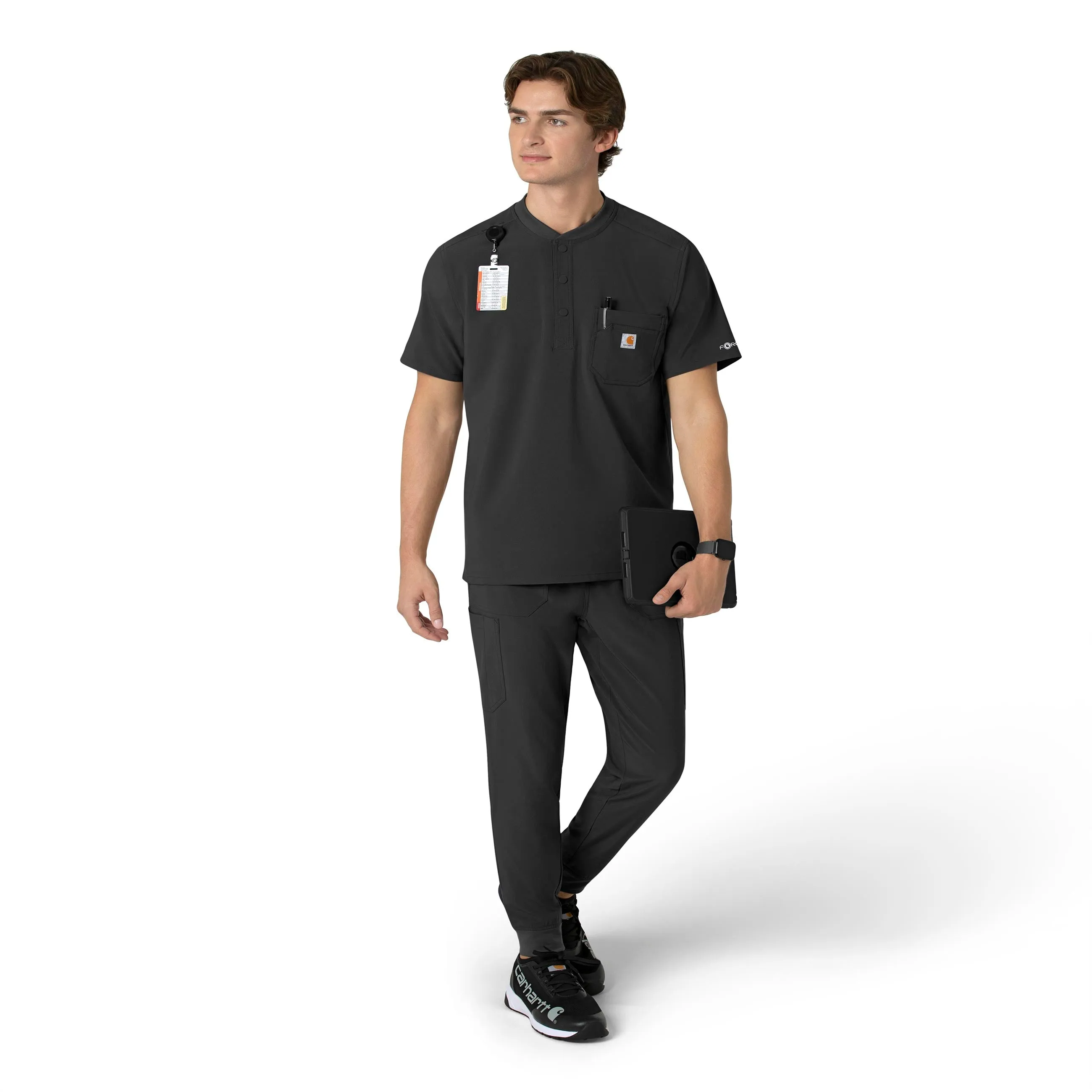 Carhartt Force Cross-Flex Men's Henley Scrub Top - Black